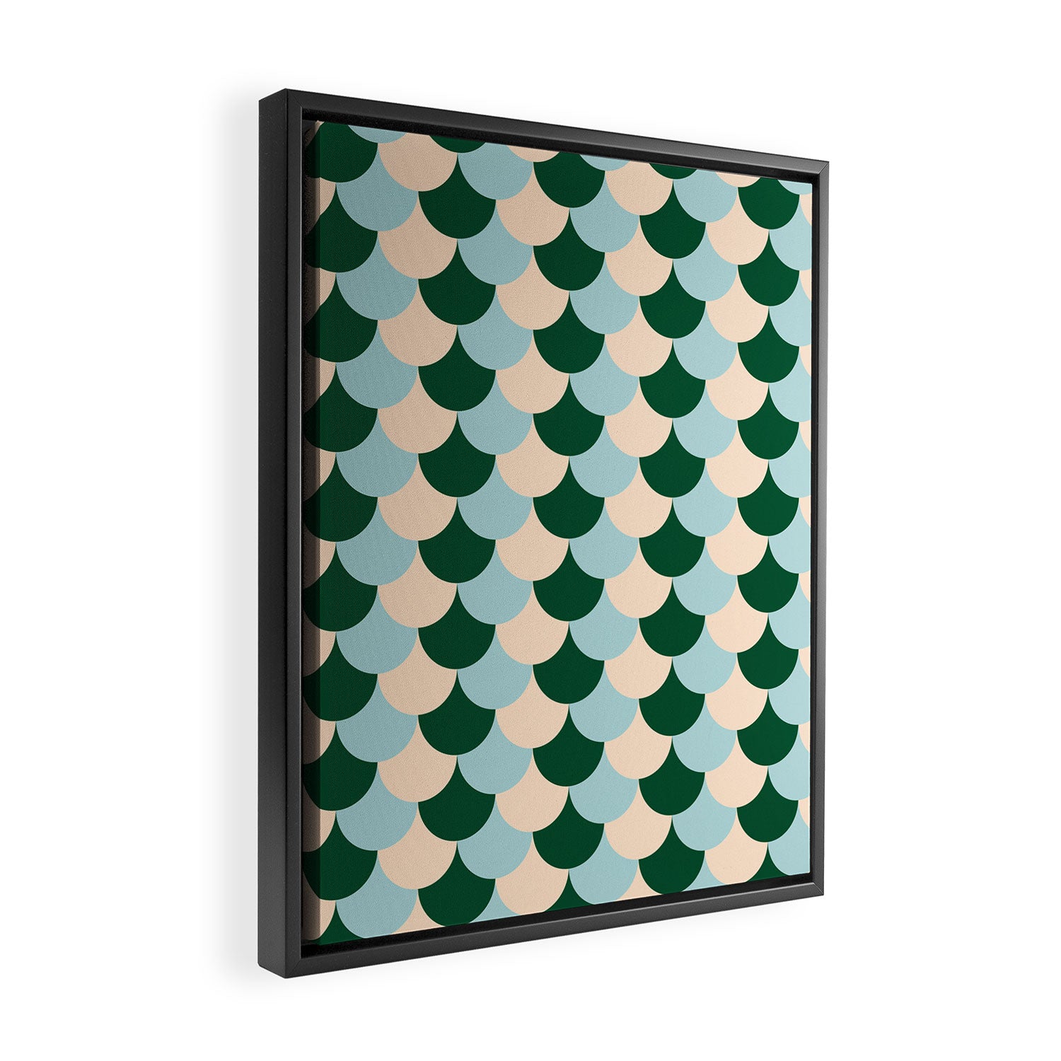 Scale Pattern / Art-deco - Light blue, Green and Cream Framed Canvas Print Gallery Image 2