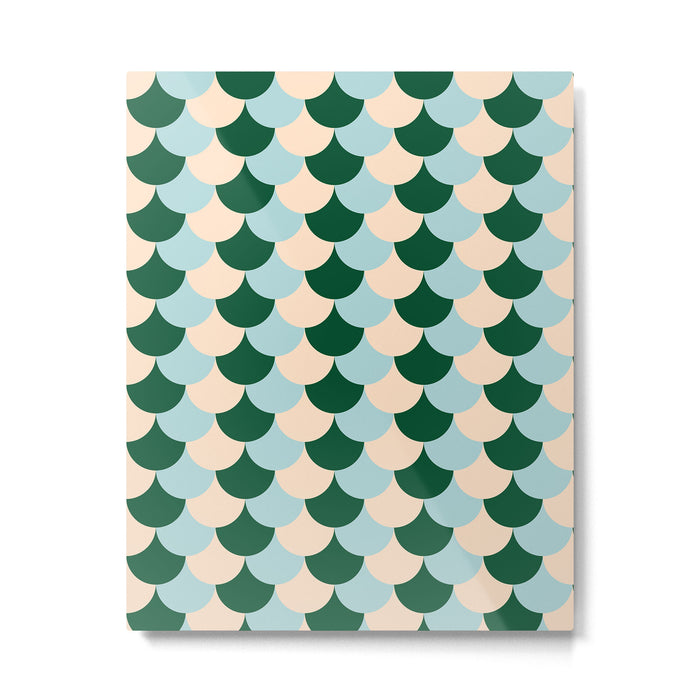 Scale Pattern / Art-deco - Light blue, Green and Cream Metal Print Gallery Image 1
