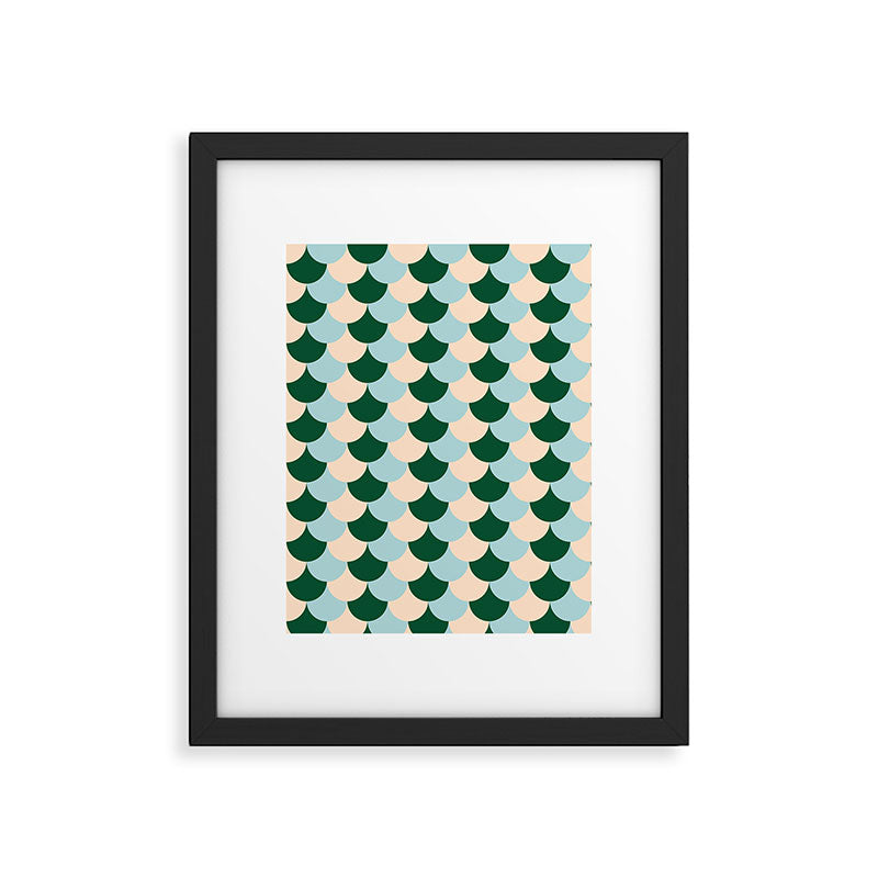 Scale Pattern / Art-deco - Light blue, Green and Cream Framed Art Print Gallery Image 5