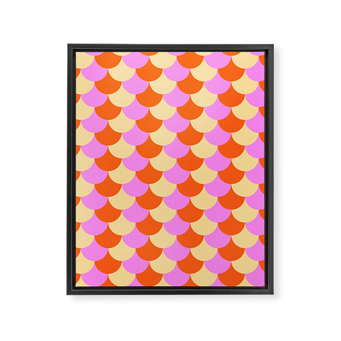 Scale Pattern / Art-deco - Pink, Orange, Cream Framed Canvas Print Gallery Image 1