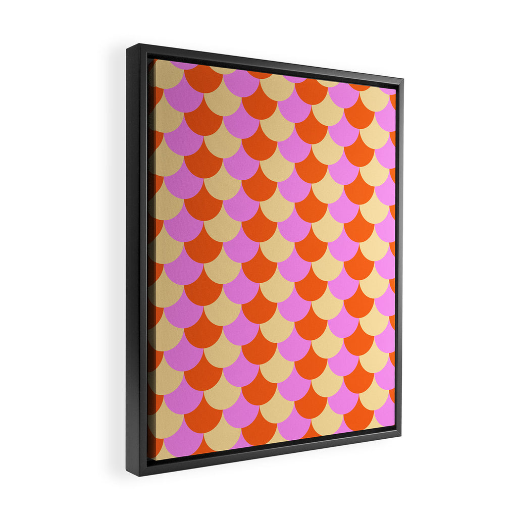 Scale Pattern / Art-deco - Pink, Orange, Cream Framed Canvas Print Gallery Image 2