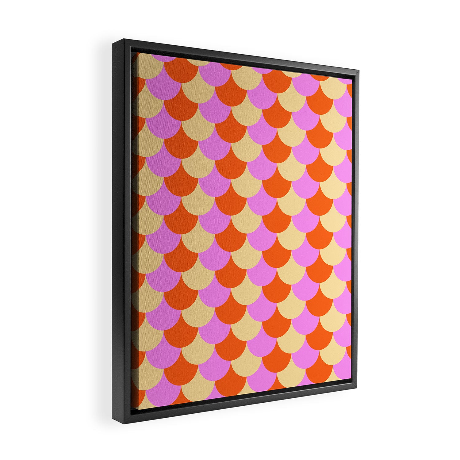 Scale Pattern / Art-deco - Pink, Orange, Cream Framed Canvas Print Gallery Image 2