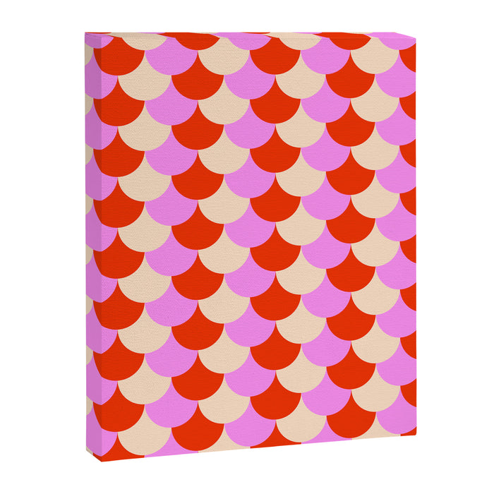 Scale Pattern / Art-deco - Pink, Red and Cream White Canvas Print Gallery Image 1