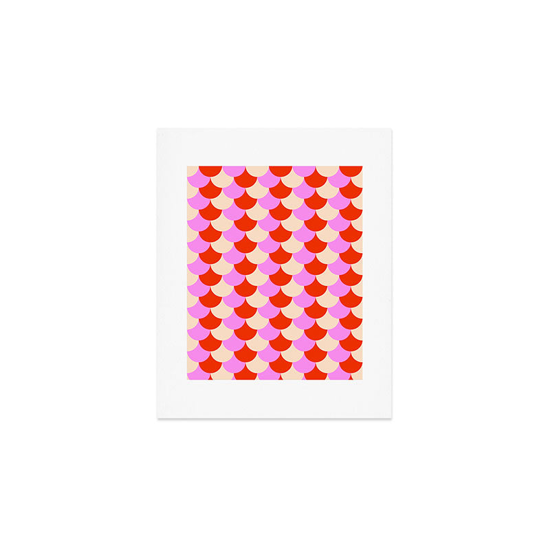 Scale Pattern / Art-deco - Pink, Red and Cream White Art Print Gallery Image 1