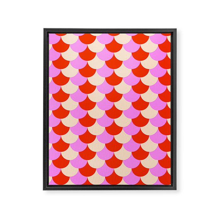 Scale Pattern / Art-deco - Pink, Red and Cream White Framed Canvas Print Gallery Image 1