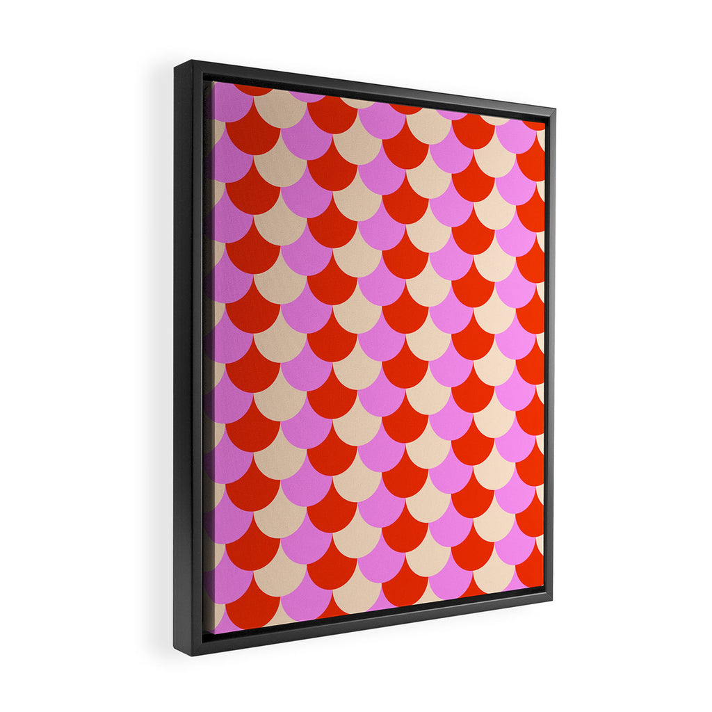 Scale Pattern / Art-deco - Pink, Red and Cream White Framed Canvas Print Gallery Image 2