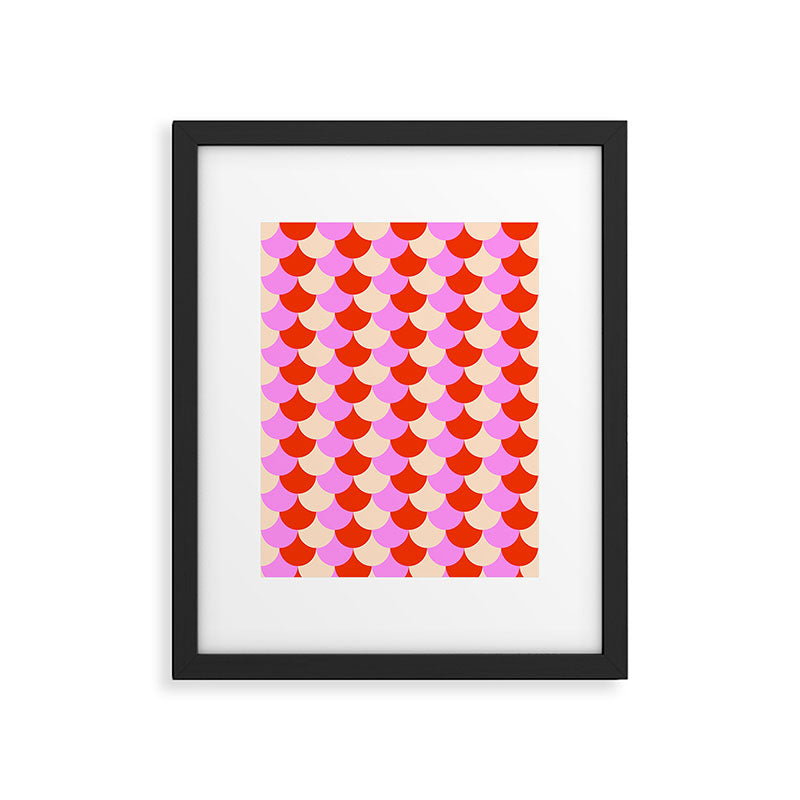 Scale Pattern / Art-deco - Pink, Red and Cream White Framed Art Print Gallery Image 5