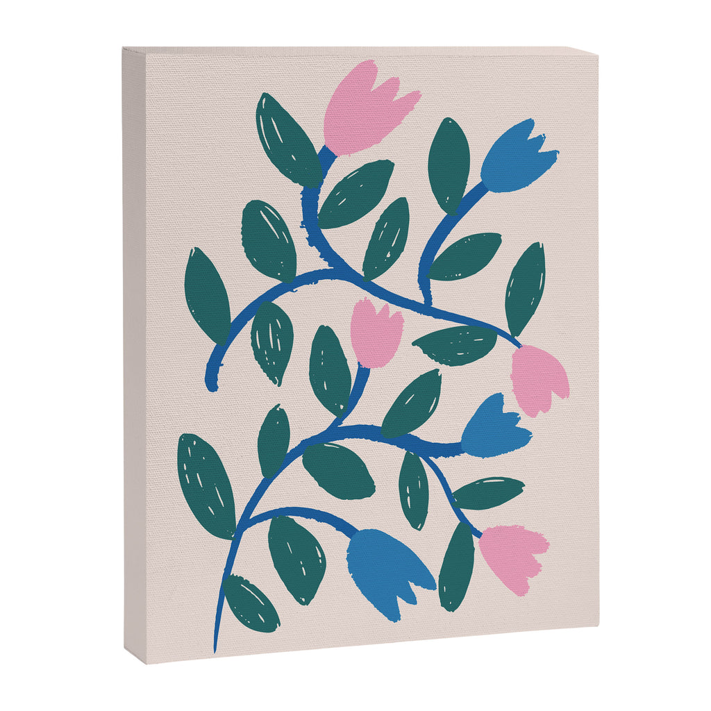 Simple Floral - Blue, Pink and Green Canvas Print Gallery Image 8