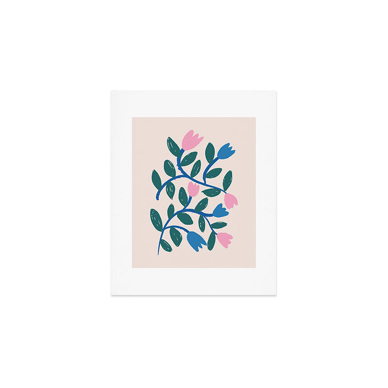 Simple Floral - Blue, Pink and Green Art Print Gallery Image 1