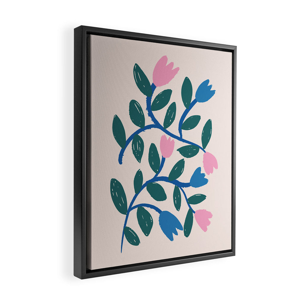Simple Floral - Blue, Pink and Green Framed Canvas Print Gallery Image 2