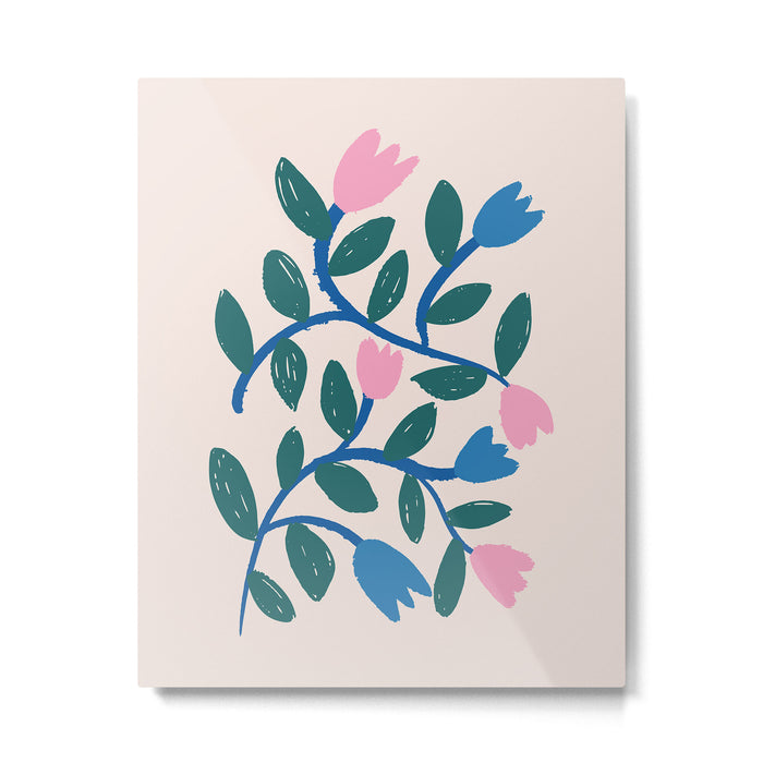 Simple Floral - Blue, Pink and Green Metal Print Gallery Image 1