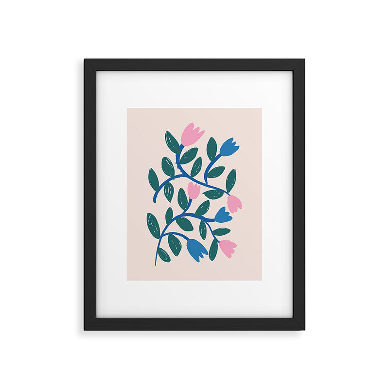 Simple Floral - Blue, Pink and Green Framed Art Print Gallery Image 6
