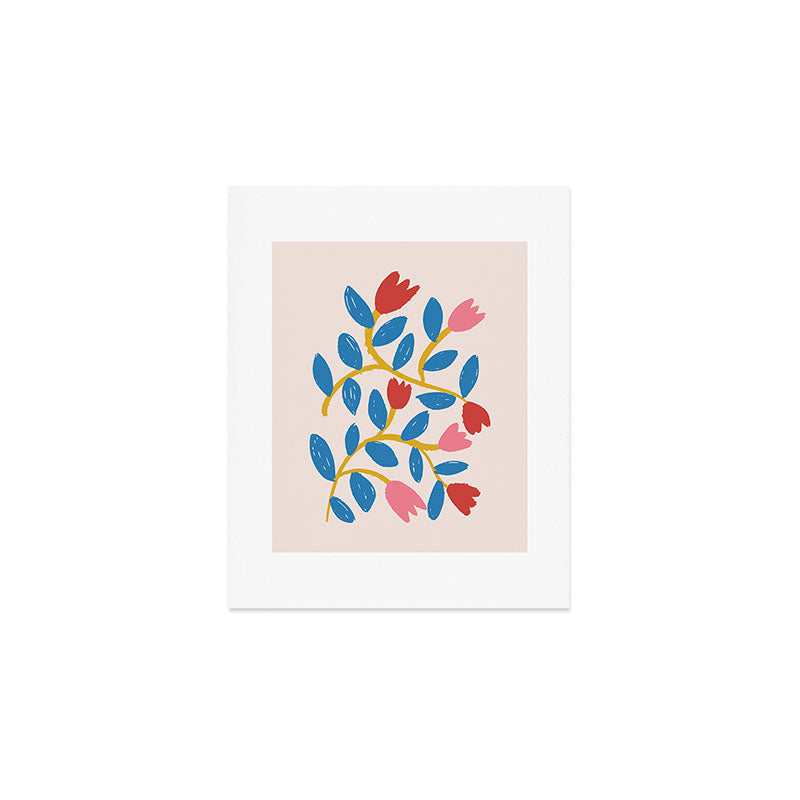 Simple Floral - Blue, Pink and Red Art Print Gallery Image 1