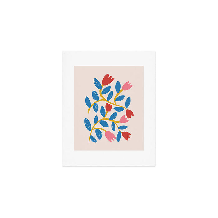 Simple Floral - Blue, Pink and Red Art Print Gallery Image 1