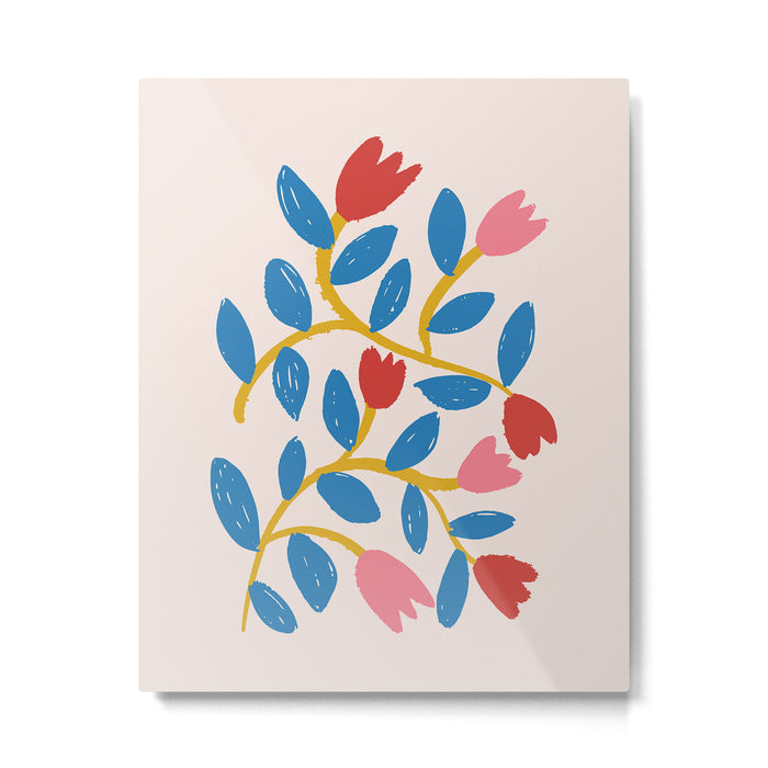 Simple Floral - Blue, Pink and Red Metal Print Gallery Image 1