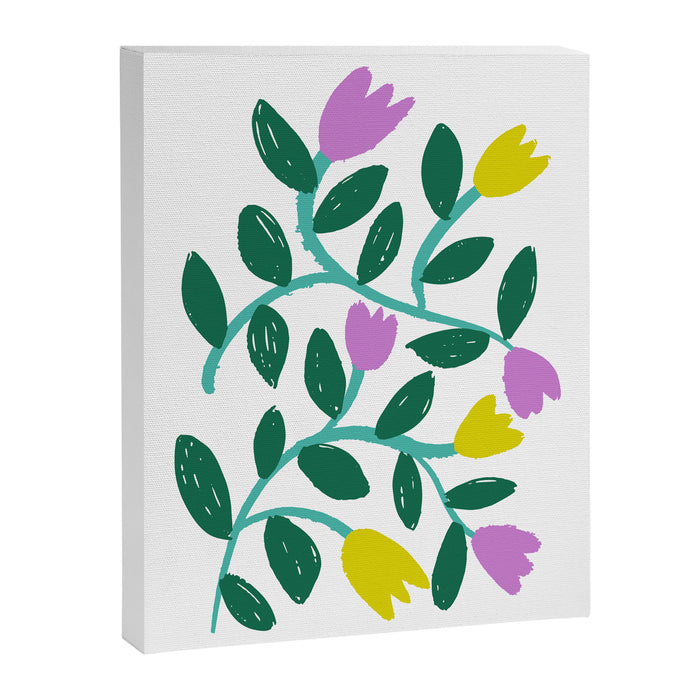 Simple Floral - Green, Very Peri and Yellow Canvas Print Gallery Image 1