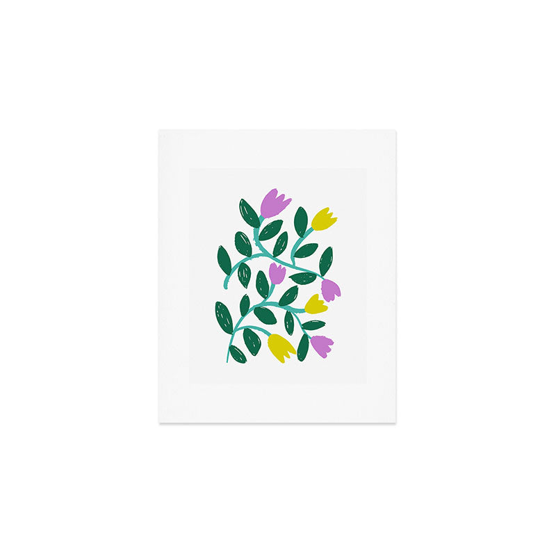 Simple Floral - Green, Very Peri and Yellow Art Print Gallery Image 1