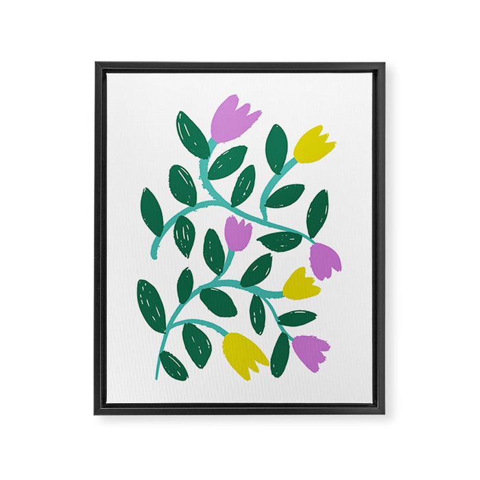 Simple Floral - Green, Very Peri and Yellow Framed Canvas Print Gallery Image 1