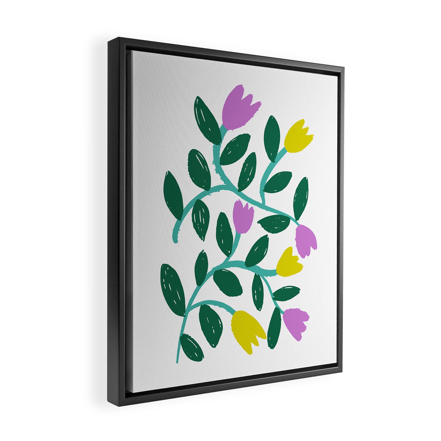 Simple Floral - Green, Very Peri and Yellow Framed Canvas Print Gallery Image 2