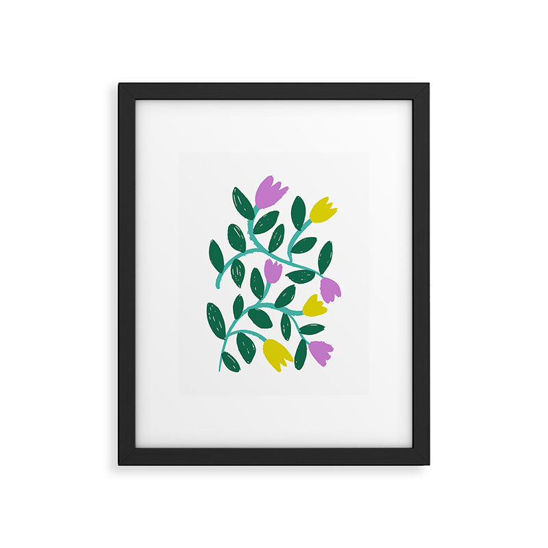 Simple Floral - Green, Very Peri and Yellow Framed Art Print Gallery Image 6