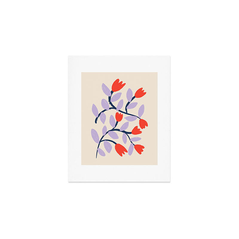 Simple Floral - Very Peri, Red, Blue Art Print Gallery Image 1