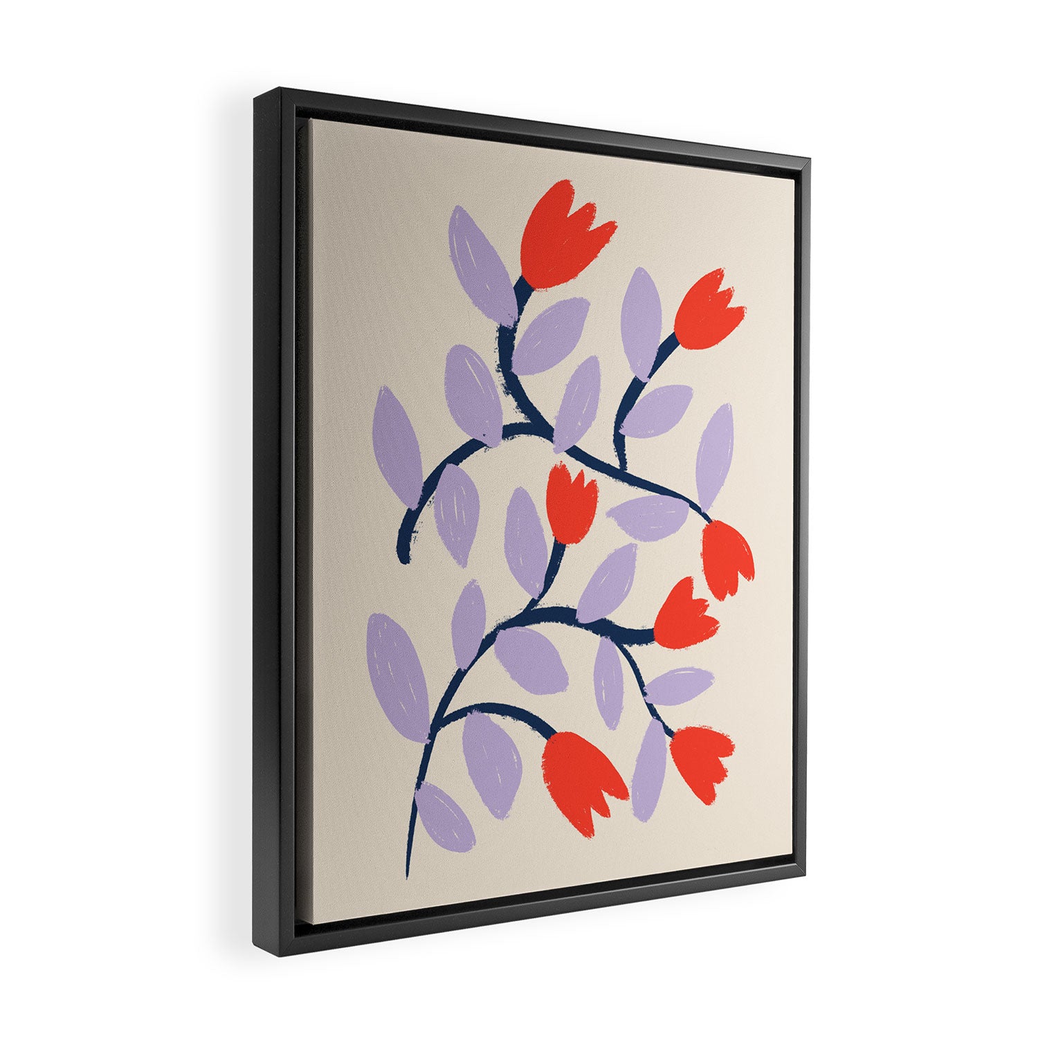 Simple Floral - Very Peri, Red, Blue Framed Canvas Print Gallery Image 2
