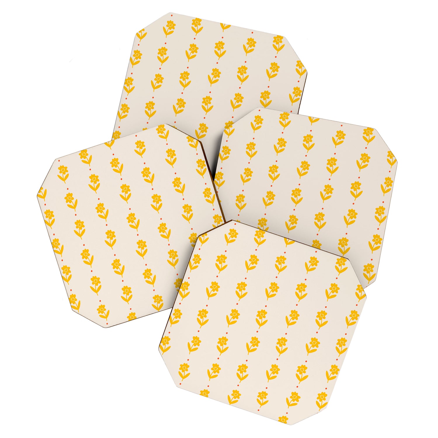 Simple Yellow - Floral pattern Coaster Gallery Image 1