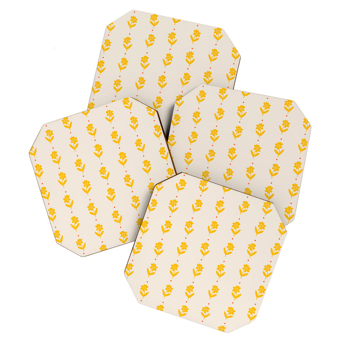 Simple Yellow - Floral pattern Coaster Gallery Image 1