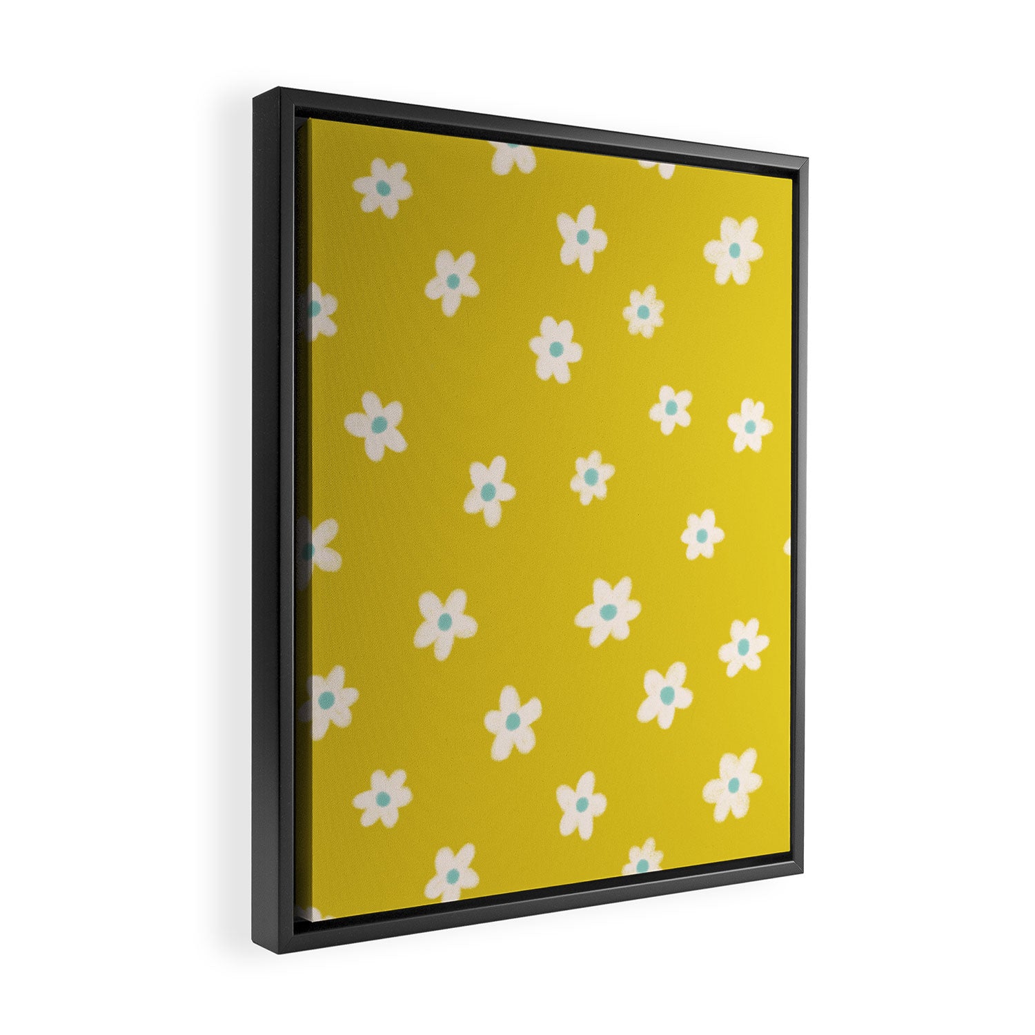 Small Daisies - Yellow, White and Turquoise Framed Canvas Print Gallery Image 2