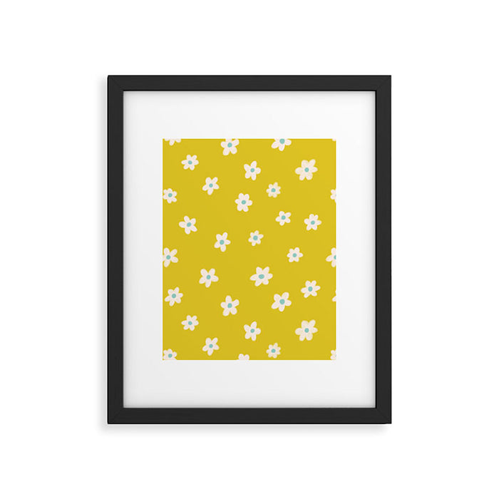Small Daisies - Yellow, White and Turquoise Framed Art Print Gallery Image 1