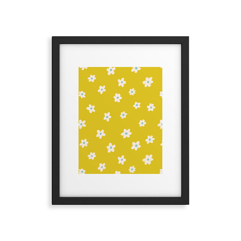 Small Daisies - Yellow, White and Turquoise Framed Art Print Gallery Image 6