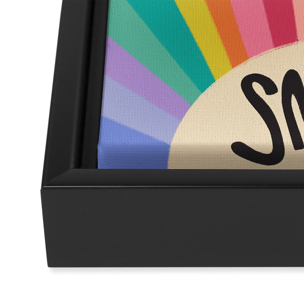 Smile - 70s Retro Sun Rainbow  Framed Canvas Print Gallery Image 3