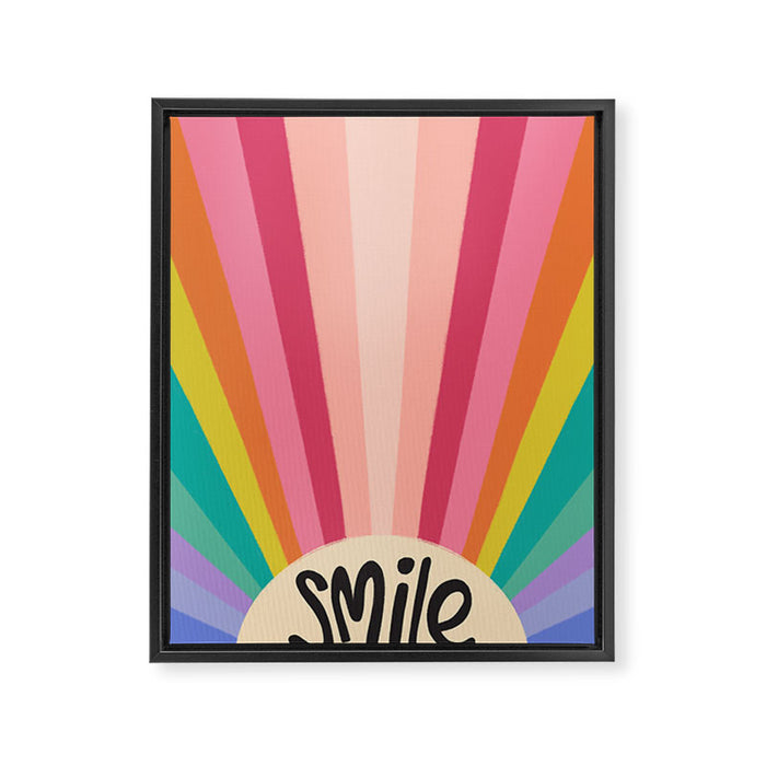 Smile - 70s Retro Sun Rainbow  Framed Canvas Print Gallery Image 1
