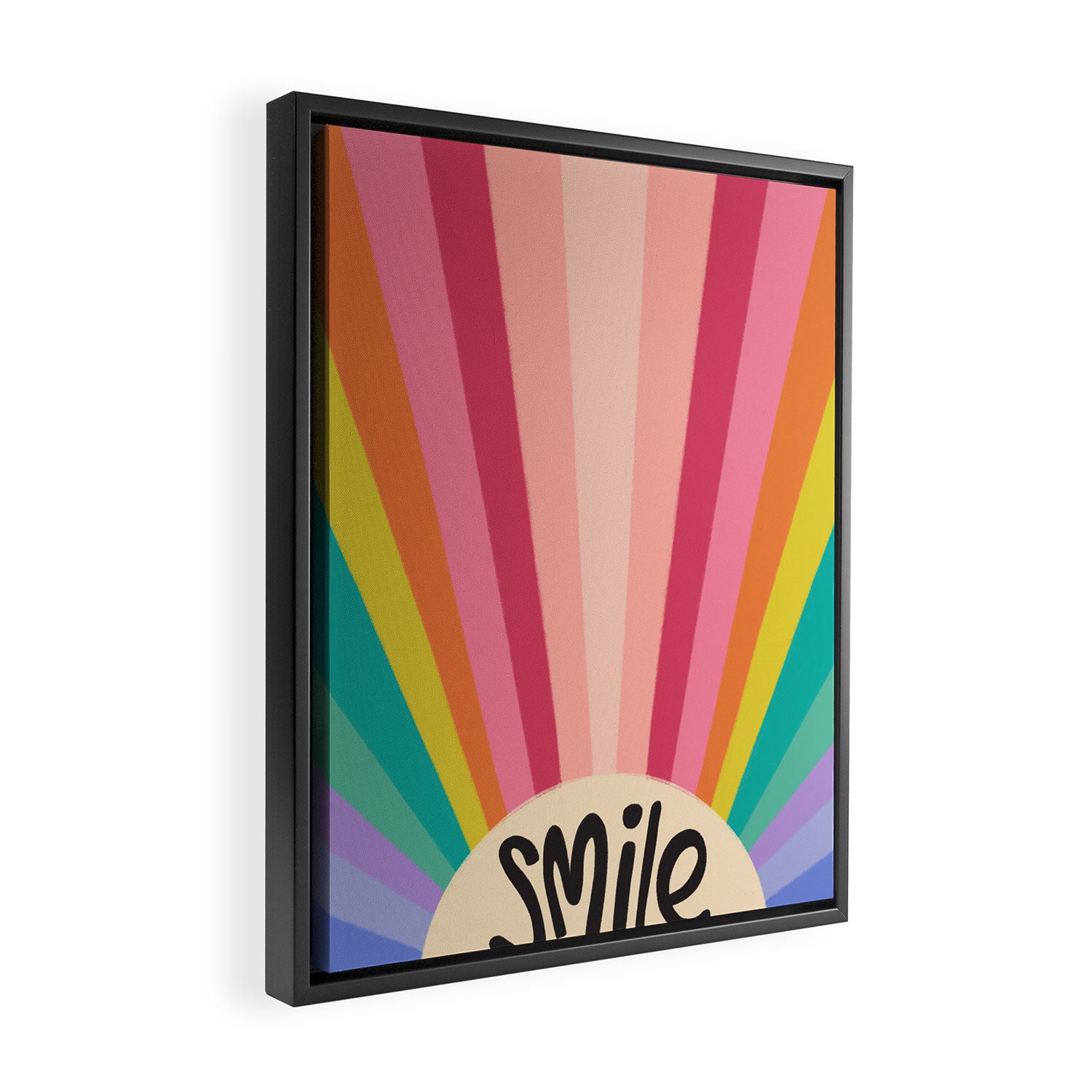 Smile - 70s Retro Sun Rainbow  Framed Canvas Print Gallery Image 2