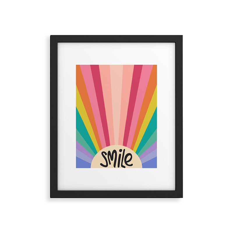 Smile - 70s Retro Sun Rainbow  Framed Art Print Gallery Image 4