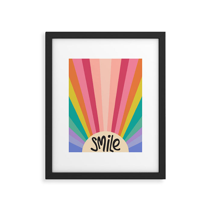 Smile - 70s Retro Sun Rainbow  Framed Art Print Gallery Image 1