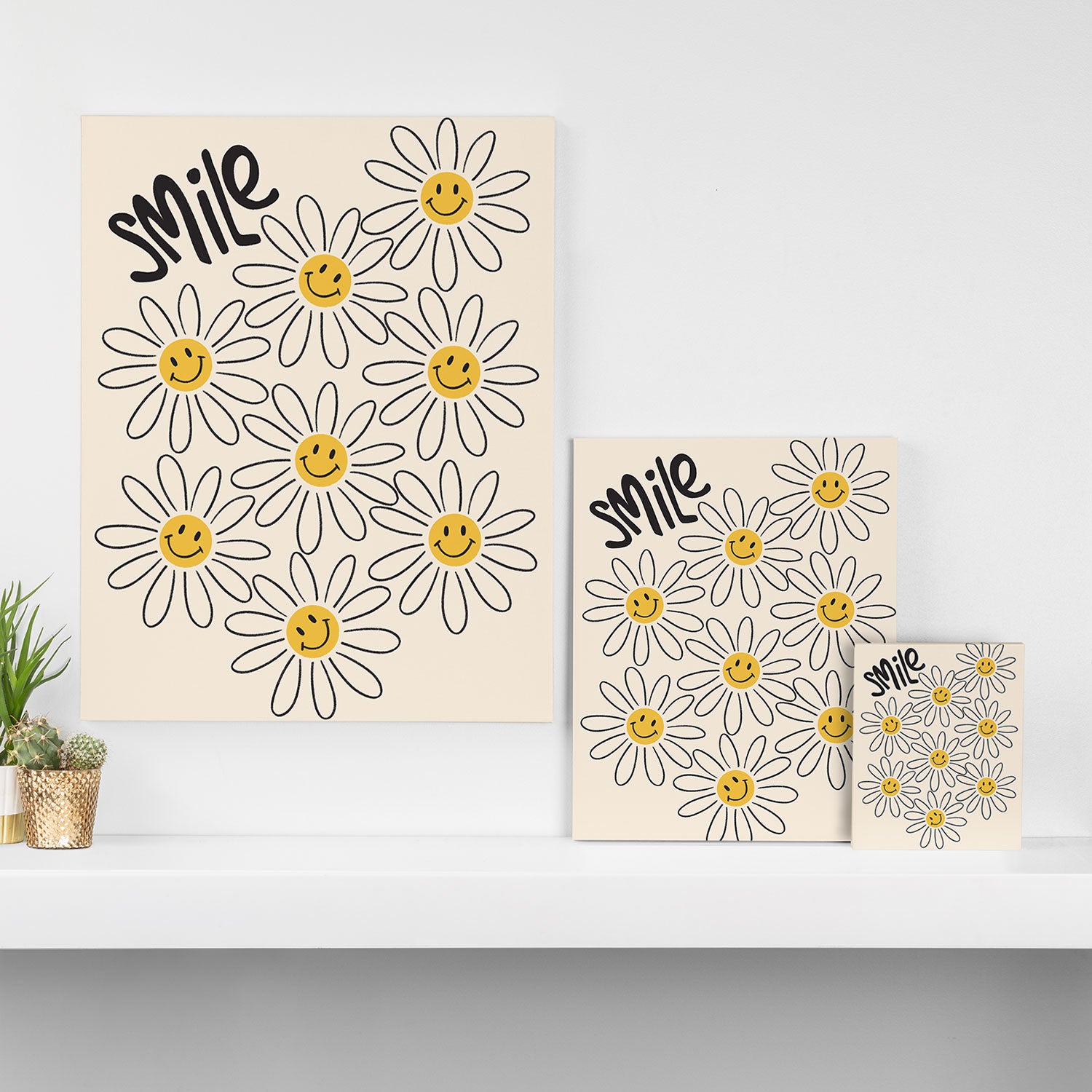 Smiley face 70s Daisy  Canvas Print Gallery Image 3