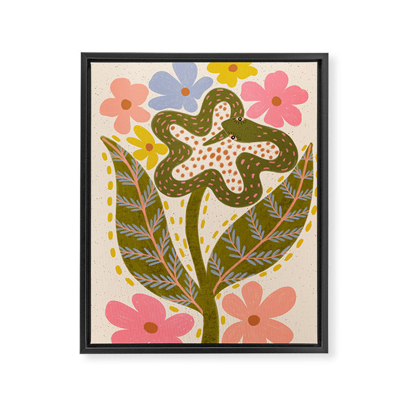 Snake Retro Flower - Pastel colors  Framed Canvas Print Gallery Image 6