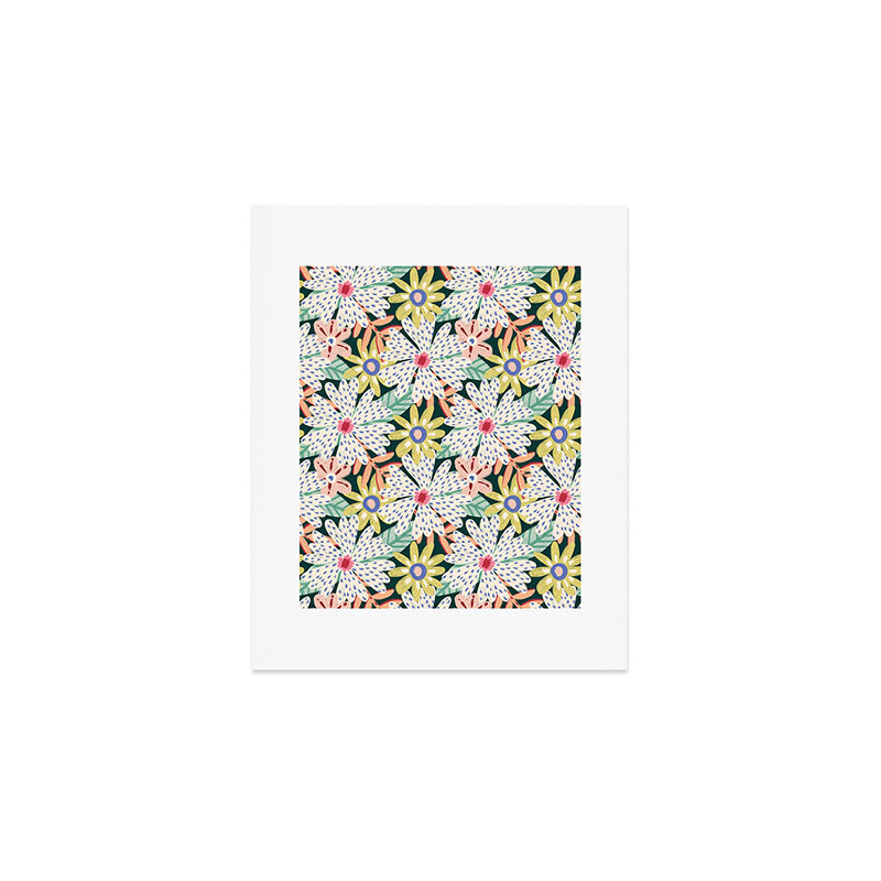 Summer Bloom - Dark Green Background  Art Print Gallery Image 1