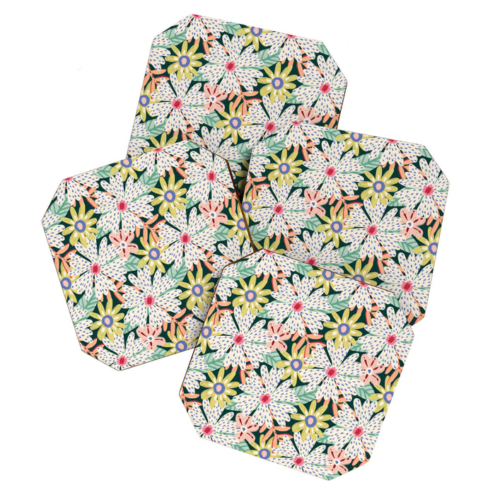 Summer Bloom - Dark Green Background  Coaster Gallery Image 1
