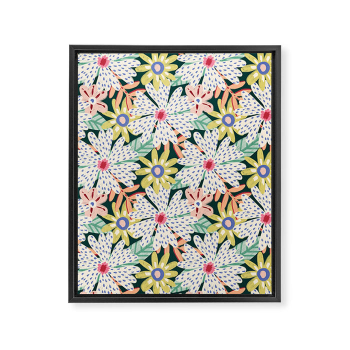 Summer Bloom - Dark Green Background  Framed Canvas Print Gallery Image 1