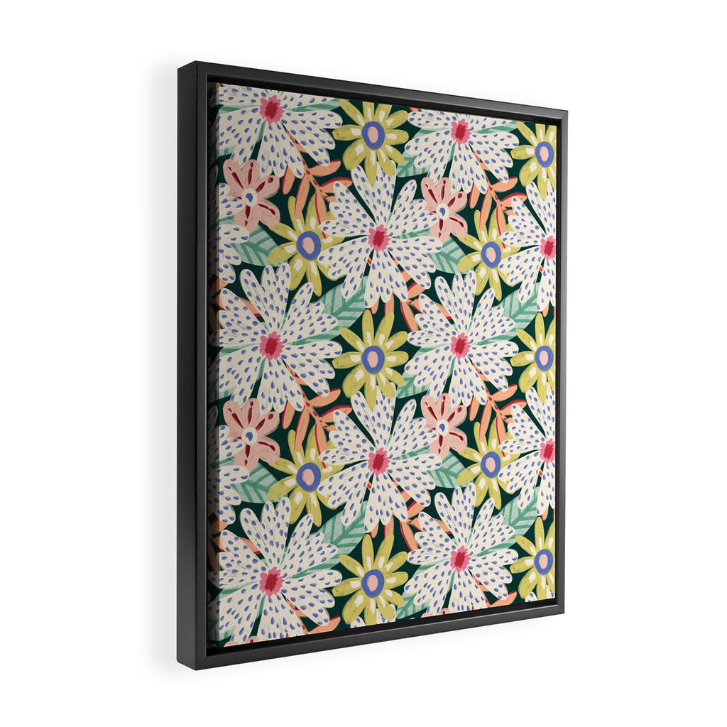 Summer Bloom - Dark Green Background  Framed Canvas Print Gallery Image 2