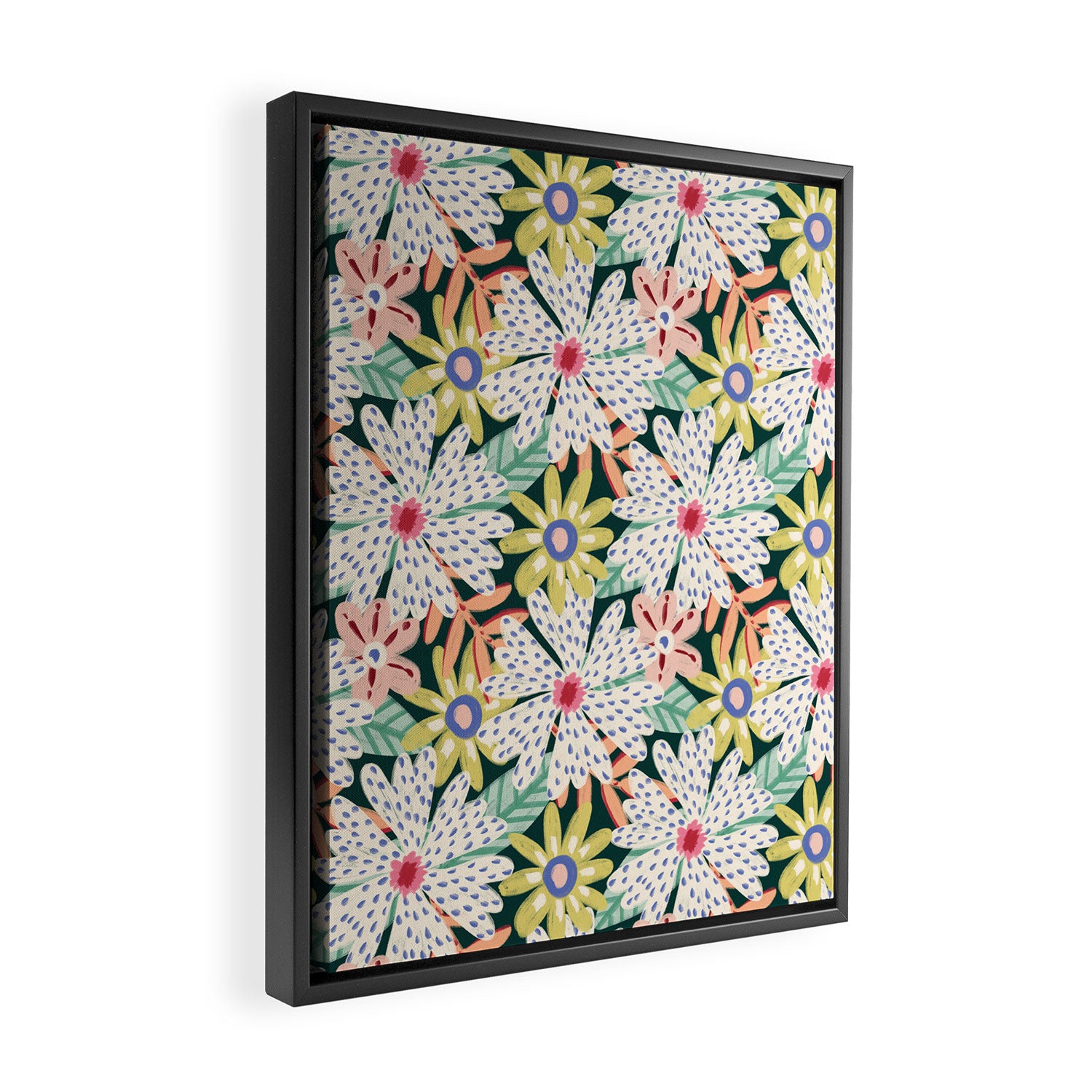 Summer Bloom - Dark Green Background  Framed Canvas Print Gallery Image 2