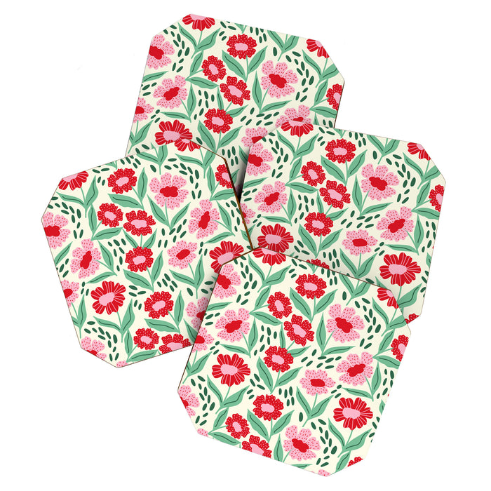 Summer Floral - red, green and pink Coaster Gallery Image 1