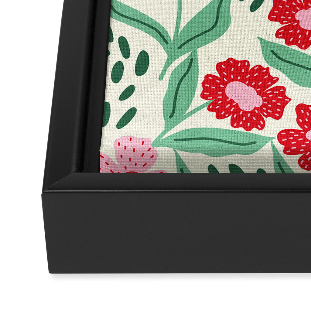 Summer Floral - red, green and pink Framed Canvas Print Gallery Image 3
