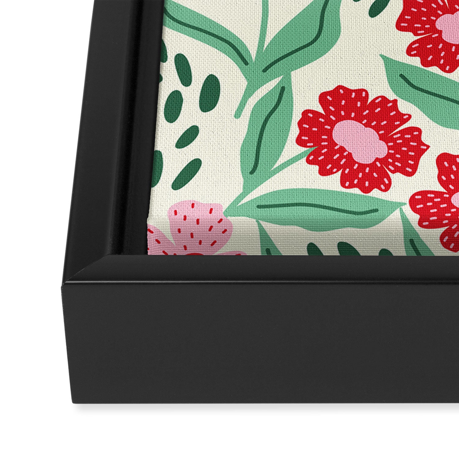 Summer Floral - red, green and pink Framed Canvas Print Gallery Image 3