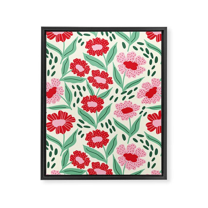 Summer Floral - red, green and pink Framed Canvas Print Gallery Image 1