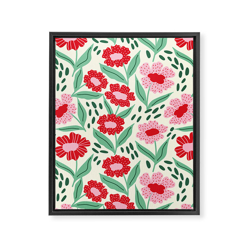 Summer Floral - red, green and pink Framed Canvas Print Gallery Image 8