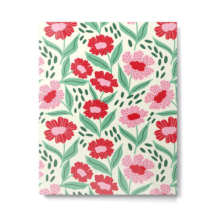 Summer Floral - red, green and pink Metal Print Gallery Image 1