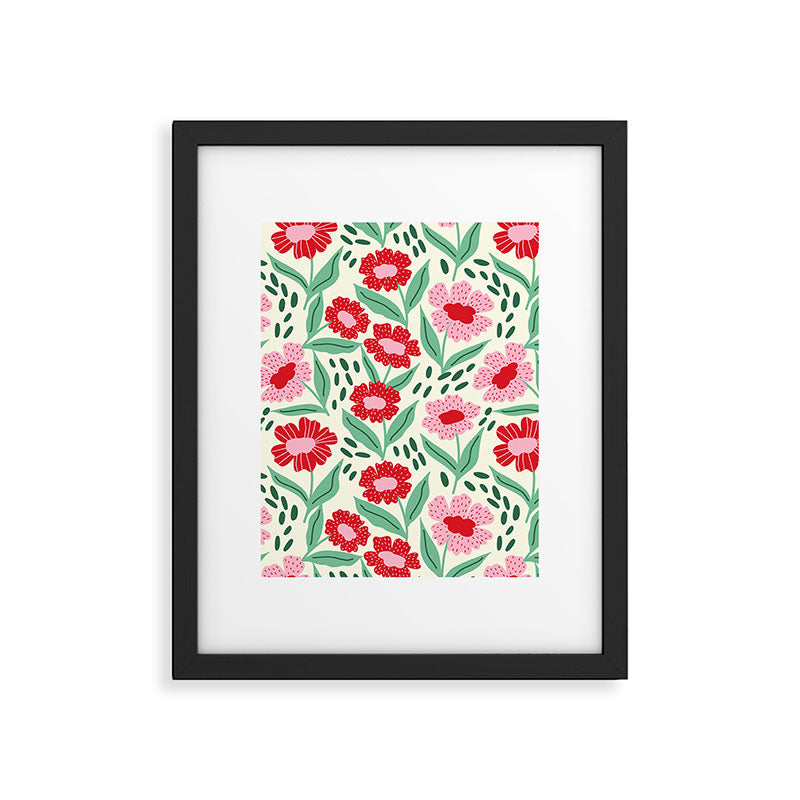 Summer Floral - red, green and pink Framed Art Print Gallery Image 6